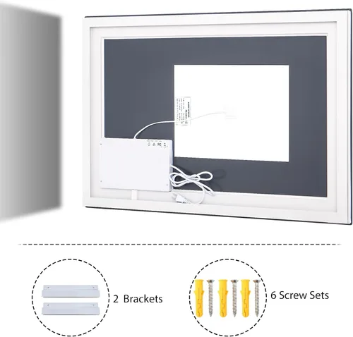 Miniatura 6 de VooBang Espejo de baño con luces de 30 x 30 pulgadas, 3 modos de iluminación ajustables, espejo de tocador de baño LED, antivaho y función