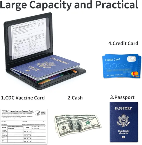 Miniatura 3 de Funda para pasaporte con bloqueo RFID de piel, tarjetero con ranura para tarjetas, accesorios de viaje, organizador de documentos, protector