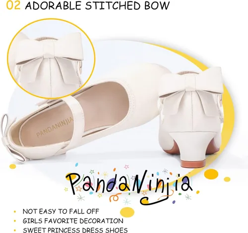 Miniatura 54 de PANDANINJIA Vestido de jada para niñas y niños pequeños, zapatos de princesa Mary Jane con tacones con lazo para fiesta, boda, boda