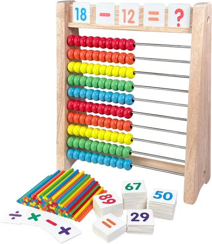 Miniatura 12 de Sealive Ábaco de madera clásico para niños, juguete educativo para contar con 100 cuentas, 123 números de aprendizaje para niños pequeños, juego