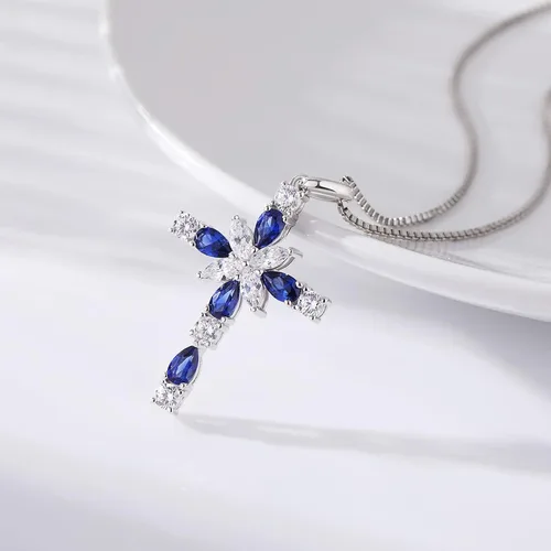 Miniatura 7 de ZDaoBen Star Cross Necklace Angel Wing Infinity Cross Pendant 925 Sterling Silver CZ Diamond Cross Necklace Women Birthstone Cubic Zirconia Cross