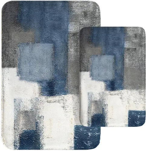 Miniatura 17 de Britimes - Juego de tapetes modernos abstractos para baño, 2 tapetes de arte lavables en marrón y gris, tapetes para piso, alfombras para baño