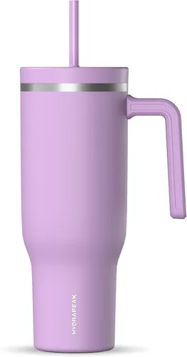 Miniatura 14 de Hydrapeak Voyager Vaso de 40 oz con Asa y Tapa con Pajita Botella de Agua Reutilizable de Acero Inoxidable Taza de Viaje Compatible con Portavasos