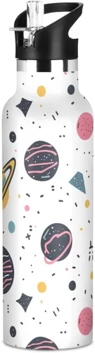 Miniatura 14 de Botella de agua aislada con popote Kawaii Lion White de doble pared aislada al vacío ligera para deportes, gimnasio, viajes al aire libre, escuela 01