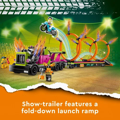 Miniatura 3 de LEGO City Stuntz Stunt Truck & Ring of Fire Challenge 60357 con juguete de motocicleta impulsado por volante y minifiguras, regalo divertido