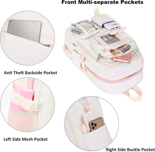 Miniatura 4 de Mochila para niñas con accesorios, bolsas para portátiles de 16 pulgadas, mochila escolar kawaii, mochila de viaje universitaria para adolescentes