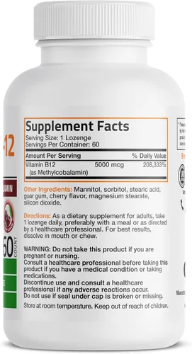 Miniatura 2 de Bronson Metil B12 5000 mcg Vitamina B12 Metilcobalamina Energía y Apoyo Cerebral 60 Pastillas