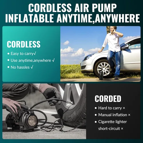 Miniatura 5 de Inflador de neumáticos actualizado, compresor de aire portátil, bomba de aire de 180 PSI para neumáticos de automóvil, inflado eléctrico 3 veces más
