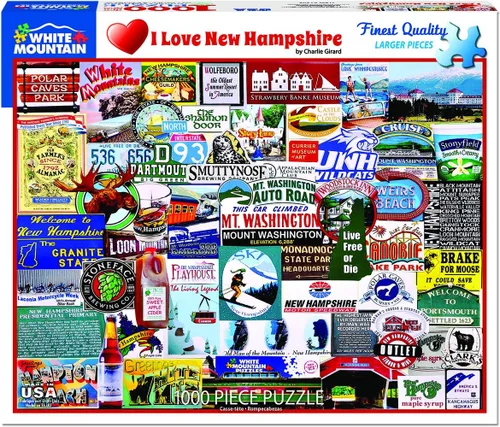 Miniatura 2 de White Mountain Rompecabezas de 1000 piezas de iconos estatales, collage con piezas grandes para adultos y familia, 24 x 30 pulgadas, I Love New