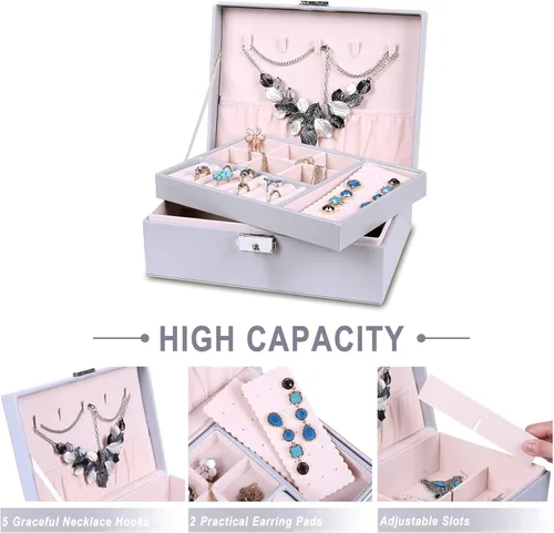 Miniatura 2 de Misaya - Caja organizadora de joyas para mujer, de piel sintética, grande, con candado, para guardar o exhibir aretes, anillos, collares o pulseras
