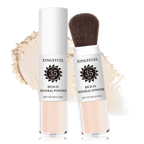 Polvo de ajuste de protector solar mineral para cara y cuero cabelludo, SPF 35 polvo mineral cepillo protector solar control de aceite acabado mate