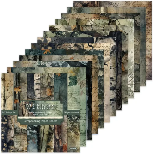 Miniatura 11 de Bloc de papel para álbum de recortes, 6 x 6 pulgadas, 24 hojas de papel de manualidades con patrón de bosque verde para diario basura, collage