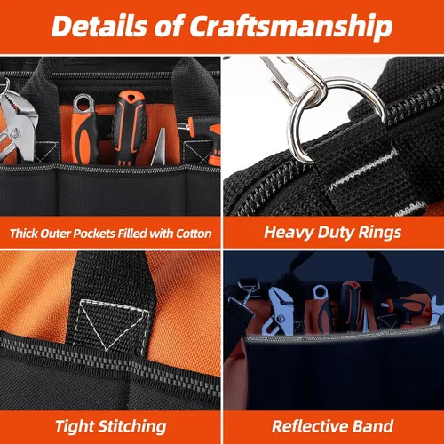 Miniatura 3 de Bolsa de Herramientas de 14'', Organizador de Herramientas con Bolsillo Exterior Grueso Impermeable, Bolsa Resistente con Correa para el Hombro
