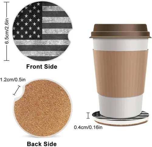 Miniatura 2 de Portavasos absorbentes con la bandera estadounidense negra y gris, juego de posavasos de cerámica para mujeres y hombres, 2.56 pulgadas (2 unidades)