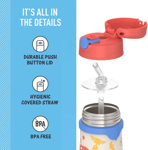Miniatura 4 de Thermos Bebé 10 oz. Botella de acero inoxidable con popote emergente, coches