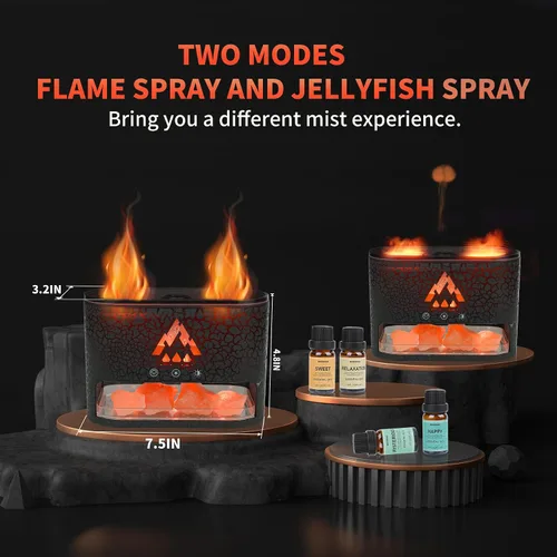 Miniatura 4 de BOHOFAM Difusor de Aceite Esencial con Lámpara de Sal del Himalaya, Difusor/Humidificador de Aroma de Doble Llama/Medusa 2 Modos, Luces Coloridas, 4