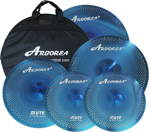 Miniatura 12 de Arborea Paquete de Platillos de Bajo Volumen 8 piezas Negros para Práctica Silenciosa para Set de Tambores 10"/12" Splash/14" HiHats/16" Crash/18