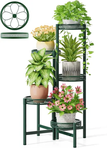 Miniatura 9 de Soporte escalonado para plantas al aire libre de 3 niveles para interiores, estante de flores de metal para múltiples plantas, soportes altos