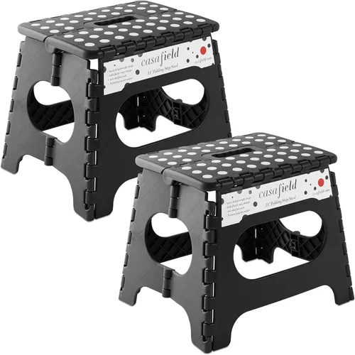 Miniatura 19 de Casafield Taburete plegable de 9 pulgadas con asa (juego de 2), negro, taburete de plástico plegable portátil para niños y adultos, uso