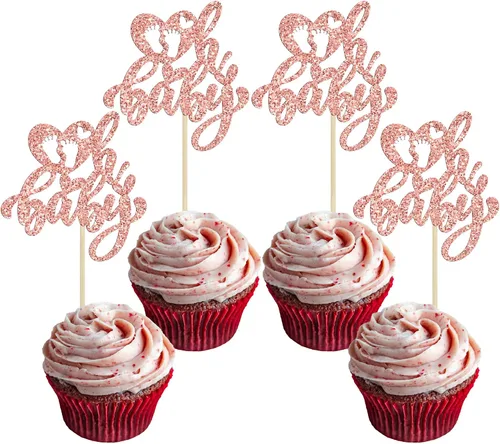 Miniatura 12 de 24 piezas de decoración de cupcakes con purpurina dorada para el día de San Valentín, temática de San Valentín, fiesta de cumpleaños, suministros
