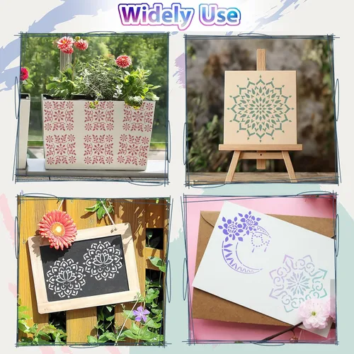 Miniatura 7 de 20 piezas de plantillas de mandala de 4x4'' para pintar en madera, piso, pared, azulejos, tela, plantillas de muebles reutilizables, plantilla