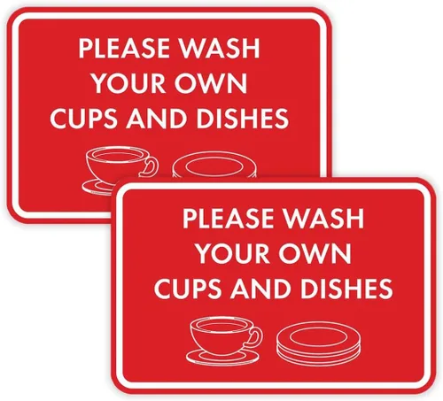 Miniatura 10 de Letrero clásico enmarcado con texto en inglés «Please Wash Your Own Cups and Dishes» (oro cepillado), pequeño