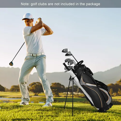 Miniatura 2 de Bolsa de golf con soporte Goplus, bolsa para palos de golf con divisores superiores de 8 vías, bolsa con enfriador, 7 bolsillos con cremallera