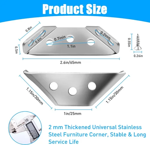 Miniatura 2 de 8 conectores universales de esquina para muebles con tornillos, soportes de esquina de acero inoxidable, soportes angulares trapeziformes