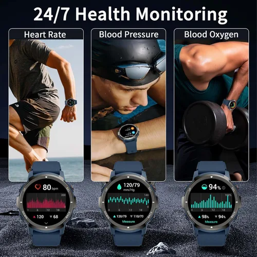 Miniatura 6 de Smart Watches for Men with 4 Buttons, 1.43'' AMOLED Fitness Watch with Heart Rate/BP/Sleep Tracker, Pedometer, 110+ Sport Modes, Password, Blue