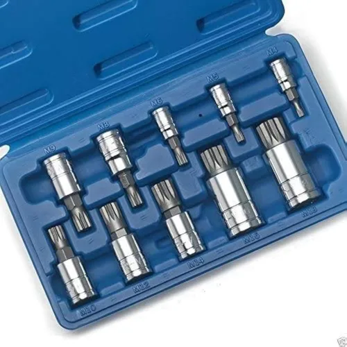 J&R Quality Tools XZN - Juego de llaves de vaso con ranura cuadrada triple, acero S2, juego de 10 piezas