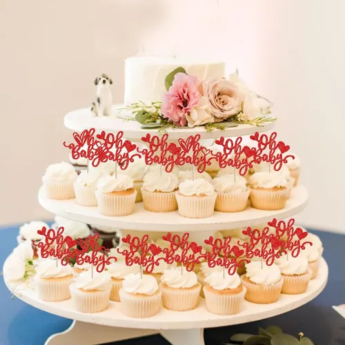 Miniatura 7 de 24 piezas de decoración para cupcakes con purpurina para el día de San Valentín, dulce amor, corazón, Oh Baby para magdalenas, temática del día