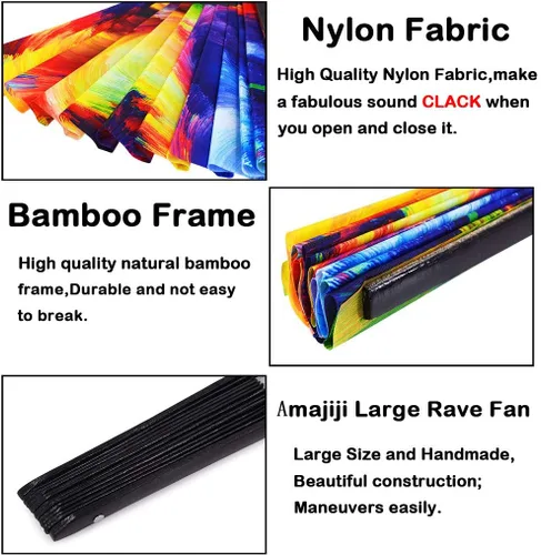 Miniatura 4 de Ventilador de mano plegable grande para hombres y mujeres, ventilador de mano de bambú chinease/japonés, accesorios de festival, decoración de Océano