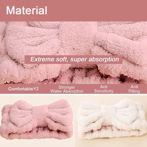 Miniatura 2 de Jseng Pajarita de microfibra para mujer, extramado suave y ultra absorbente, cómoda de lavar, maquillaje, ducha, cuidado de la piel, spa, banda beige