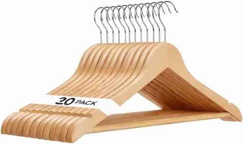 Durable Essentials - Perchas de plástico, paquete de 20 unidades, delgadas, resistentes, diseño similar a la madera con superficie antideslizante,
