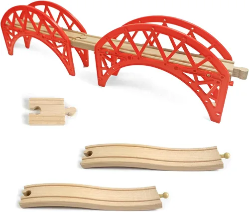 Puentes de tren de madera, 2 puentes colgantes, accesorios de madera para vías de tren, rieles de tren de madera, vías de tren compatibles con todas