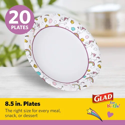 Miniatura 2 de Glad para Niños Platos de Papel Desechables Redondos con Temática de Unicornio - Resistentes, A Prueba de Absorción, Platos Aptos para Microondas