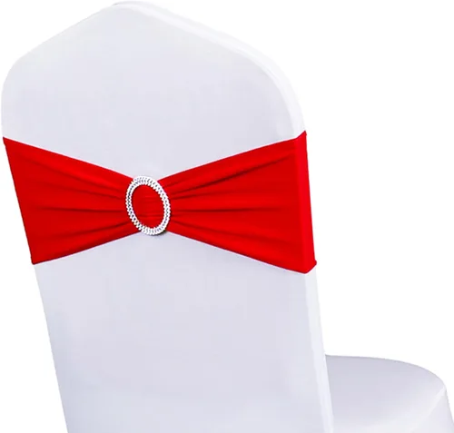Miniatura 30 de Paquete de 50 bandas elásticas para sillas de bebé azul para boda, bandas elásticas de licra con hebilla deslizante, arcos de sillas de spandex