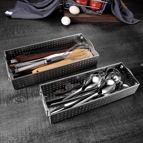 Miniatura 2 de Organizador grande de cubiertos para cajones, organizador de utensilios de malla de acero inoxidable 304 para cajones de cocina, bandeja