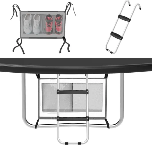 Gardenature Escalera de trampolín, 2 escalones con escalón ancho, escalones de trampolín con bolsa de almacenamiento, accesorios de trampolín para