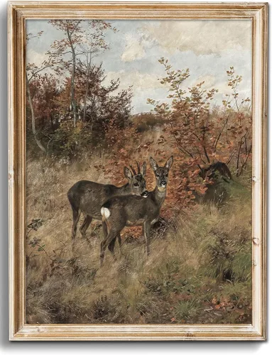 Uniro Arte de pared vintage de otoño para decoración de dormitorio, decoración de pared rústica de granja, ciervos y campo, pintura de pared,