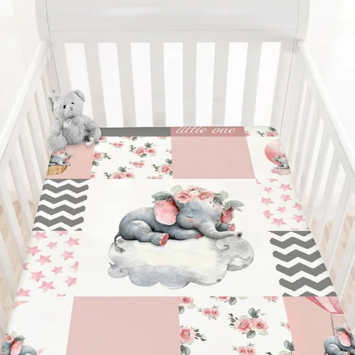 Miniatura 8 de HawSkgFub Sábana bajera ajustable de elefante dormido azul marino para cuna para bebé, niño, Dream Big Little One You are So Loved de retazos
