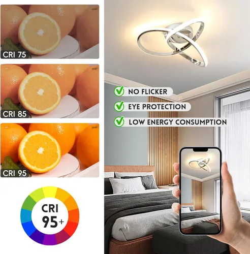Miniatura 3 de CANEOE Lámparas de techo modernas, lámpara de techo LED de montaje empotrado regulable de 42W con control remoto, diseño creativo cerca del techo