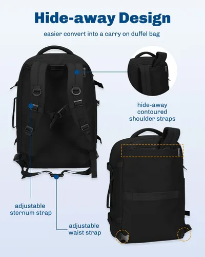 Miniatura 6 de Hynes Eagle Mochila de viaje 40L aprobada para vuelo, mochila de mano para hombre, gran cabina, fin de semana, mochila para computadora portátil