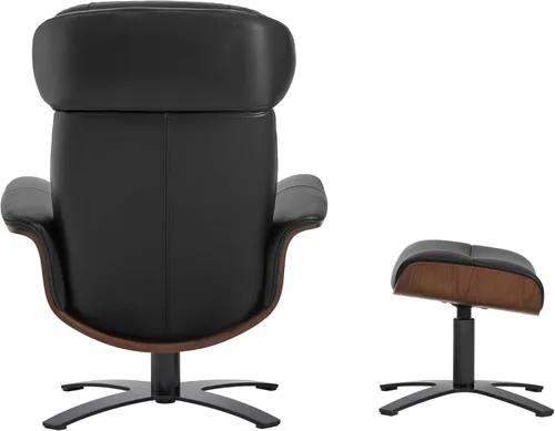 Miniatura 5 de CHITA Silla giratoria reclinable de cuero genuino con reposacabezas ajustable y otomana para sala de estar, color negro