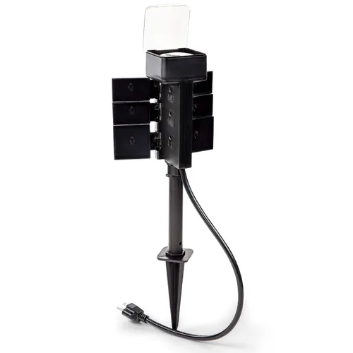 BLACK+DECKER Temporizador de jardín con 6 tomas de tierra - Temporizador de salida impermeable con intervalos de 30 minutos para luces, herramientas