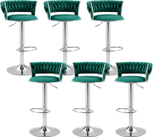 Miniatura 20 de Juego de 2 taburetes de bar giratorios de terciopelo, modernos taburetes de bar ajustables con respaldo tejido, taburete de bar de altura