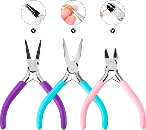 Miniatura 6 de URSKYTOUS Juego de 3 piezas de alicates para joyería, kit de herramientas para hacer joyería que incluye alicates de punta de aguja, alicates de Bm