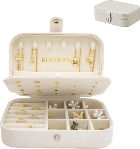 KOKOFAN Organizador de joyas de viaje joyero de viaje para adolescentes y mujeres pequeño estuche de viaje para aretes collar y anillos caja de