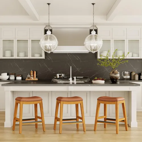Miniatura 2 de DTY Indoor Living Durango - Taburete de cuero regenerado, taburete de mostrador de 24 pulgadas, acabado natural, asiento de cuero de silla Acabado
