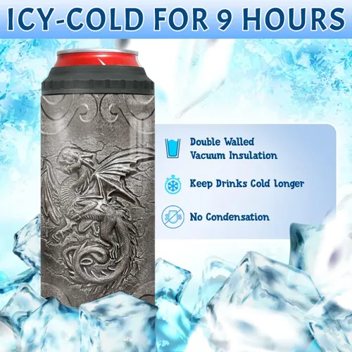 Miniatura 2 de winorax Vaso de dragón 4 en 1 para enfriar latas estilo metal Fossil Dragon Lover Viking Celta, taza de viaje de 12 onzas de acero inoxidable